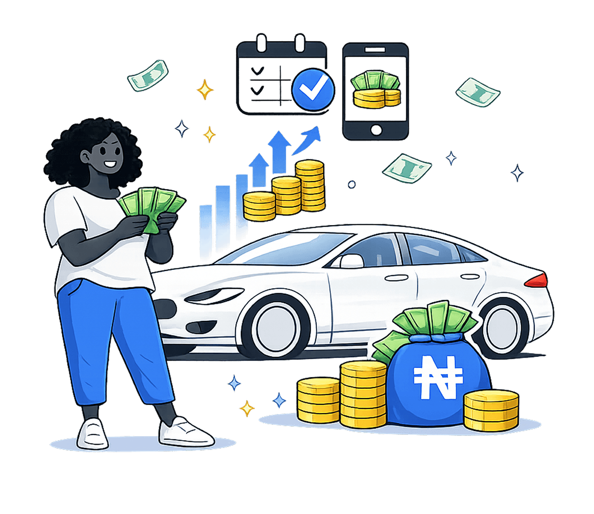 Partner earning illustration with car and payouts