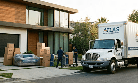 Home relocation supported by a professional moving truck