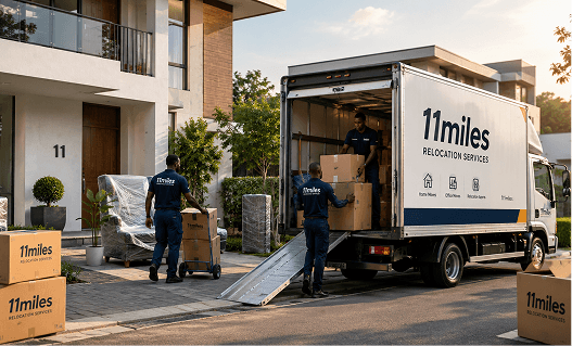 Home relocation supported by a professional moving truck